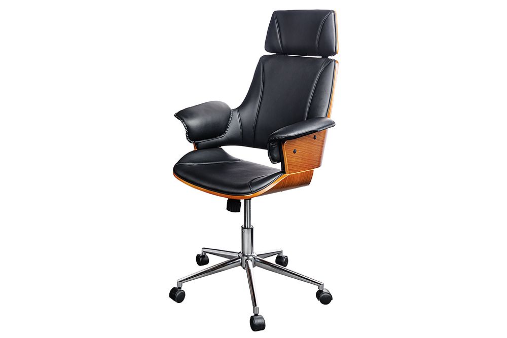 Höhenverstellbarer Bürostuhl MANHATTAN Kunstleder Walnuss mit Armlehne Retro Design