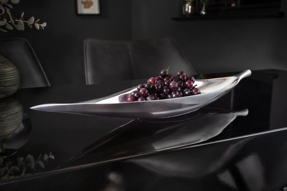 Handgearbeitete Deko Schale SILVER LEAF 40cm silber Aluminium
