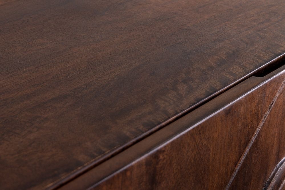 Massives Highboard LION 120cm braun Mangoholz gold Metall 3D Schnitzereien Kunstwerk