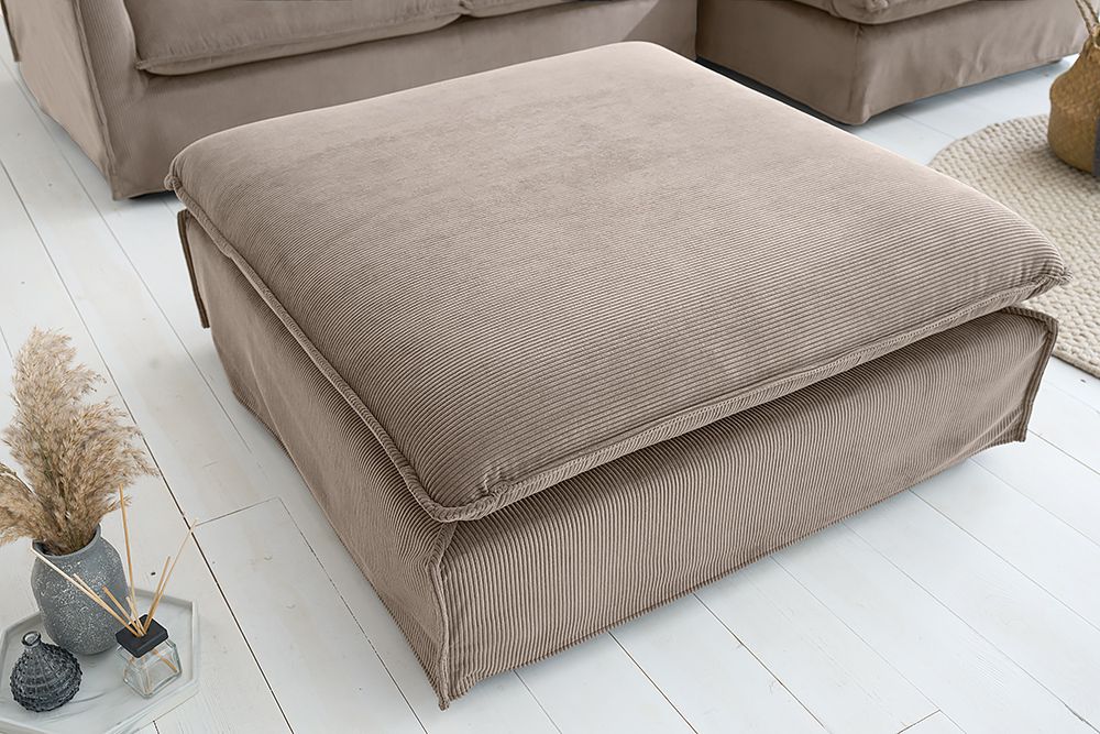 Großer Sitzhocker HEAVEN 100cm greige Cord Sofahocker abnehmbarer Bezug