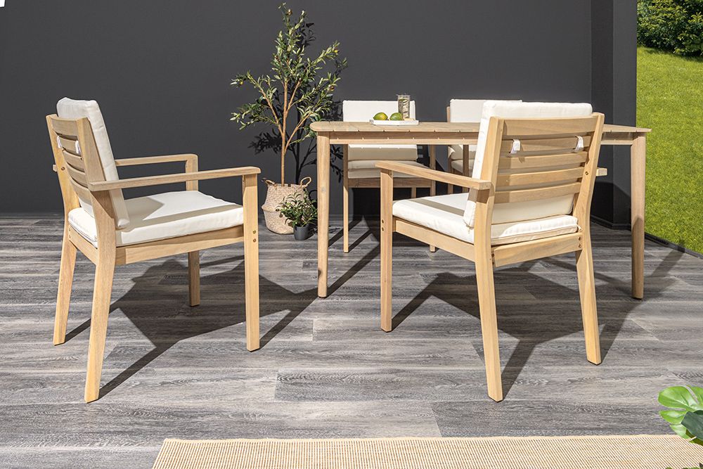 Massiver Gartenstuhl KOPENHAGEN natur Akazienholz beige Outdoor inkl. Kissen