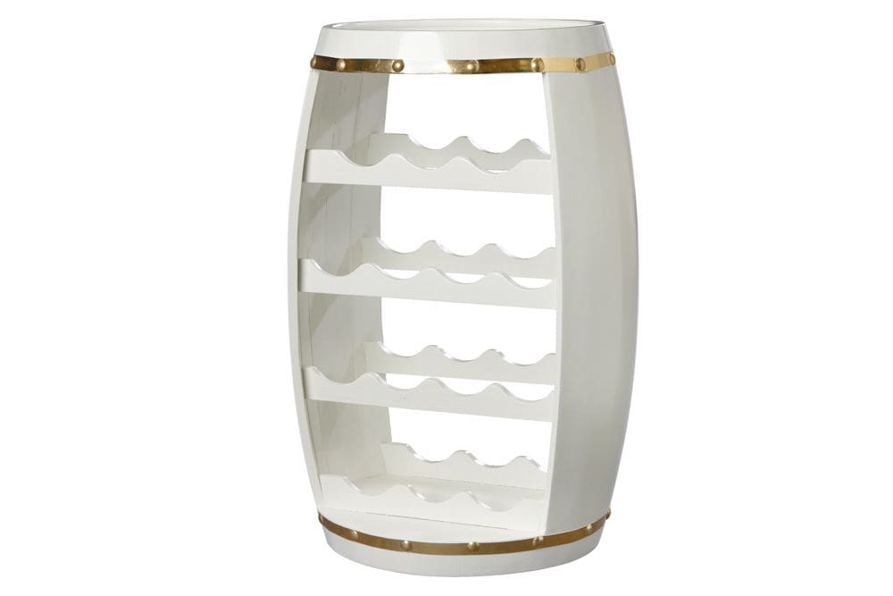 Design Weinfass BODEGA WHITE 65cm weiß gold Pinie Flaschenregal 14 Flaschen