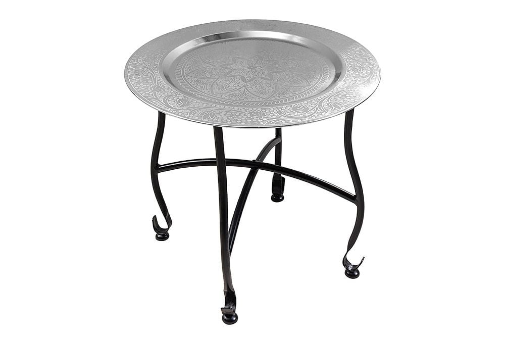 Runder Beistelltisch MARRAKESCH 40cm silber Teetisch abnehmbares Tablett klappbar