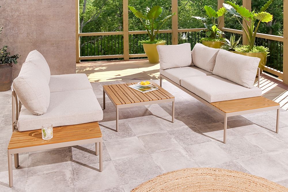 Outdoor Lounge MOBILE MODULAR greige Garten-Sitzgruppe inkl. Tisch und Kissen