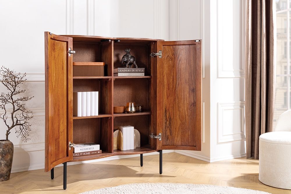 Massives Highboard GRANDEUR 120cm braun Mangoholz schwarz Metall