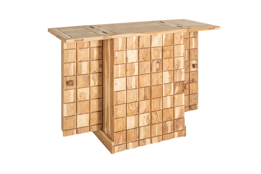 Handgearbeiteter Barschrank MOSAICO 130cm Akazie Massivholz 3D Effekt