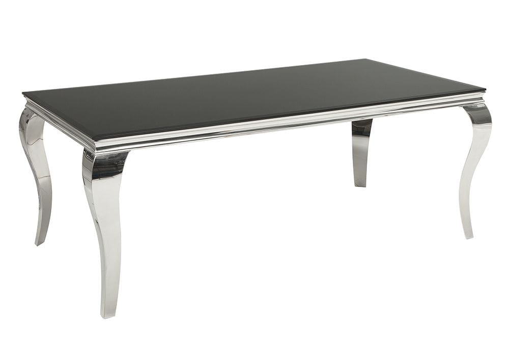 Eleganter Design Esstisch MODERN BAROCK 200cm schwarz Opalglas Tischplatte Edelstahl