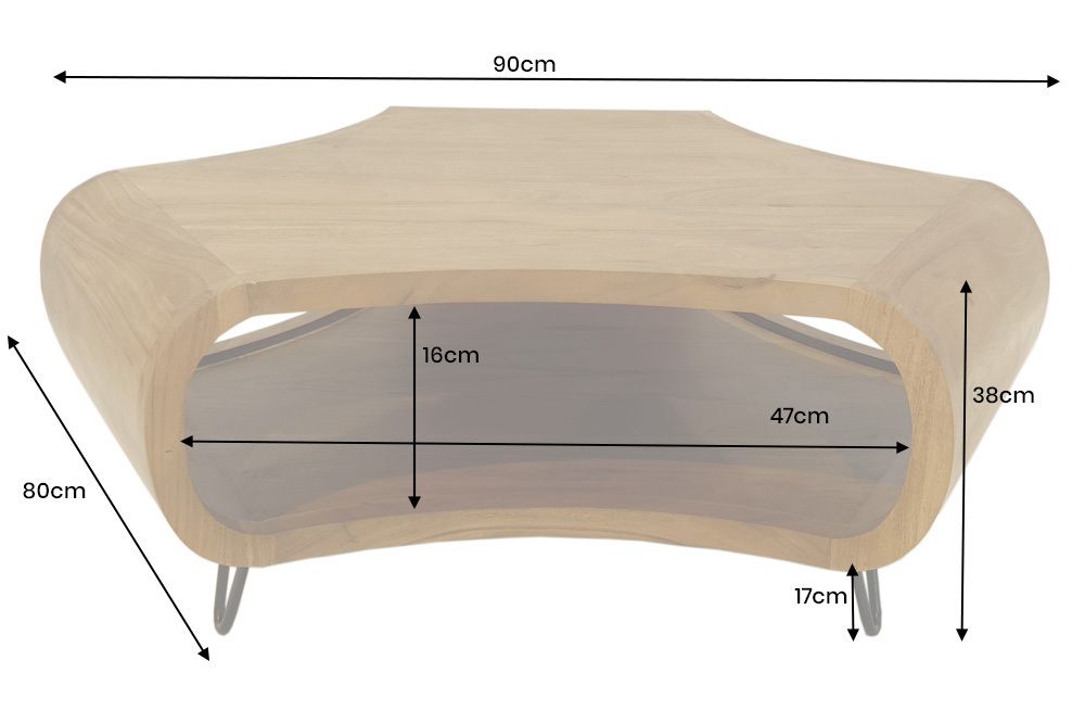 Massiver Couchtisch ORGANIC LIVING 90cm braun honey finish Akazienholz  mit Stauraum