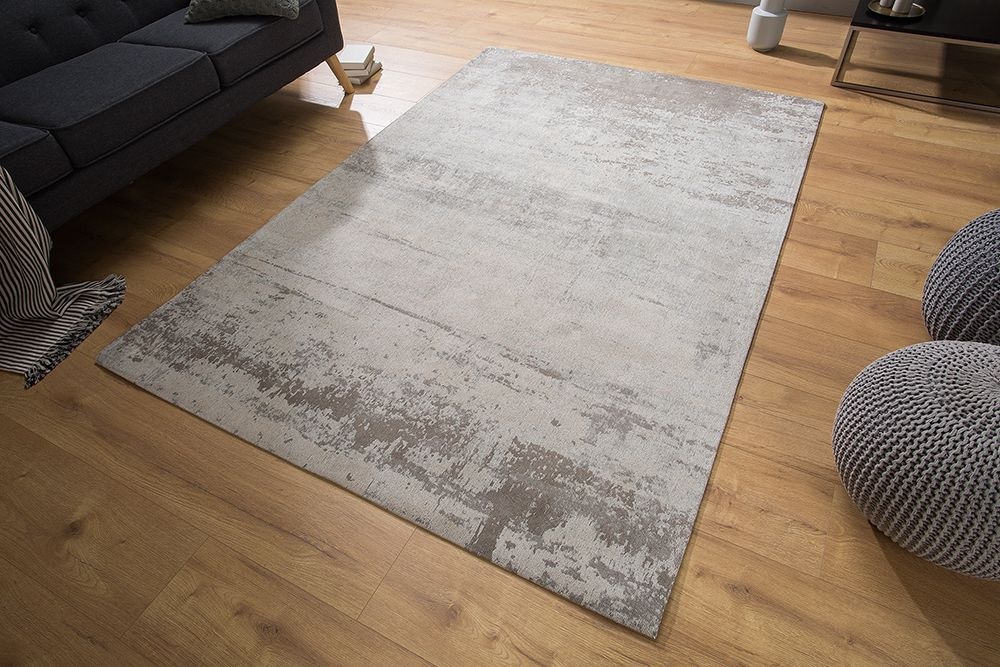 Vintage Baumwoll-Teppich MODERN ART 240x160cm beige grau verwaschen Used Look