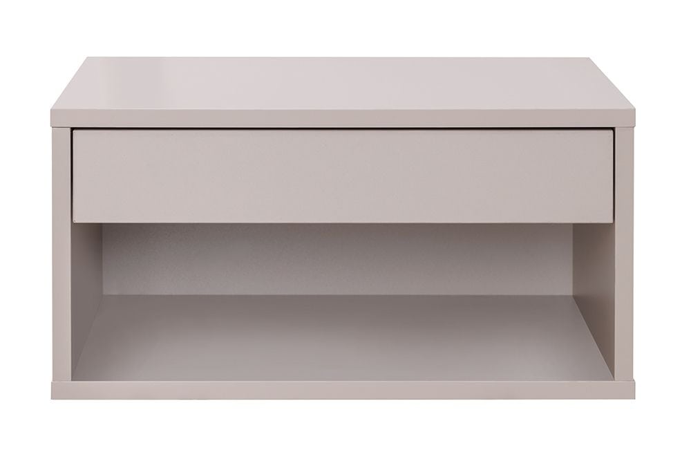 Design Nachttisch COMFORT 50cm weiß hängend mit Schublade und offenem Fach