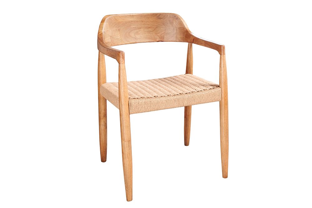 Design Armlehnen-Stuhl KENNEDY natur aus recyceltem Pinienholz mit Korbgeflecht