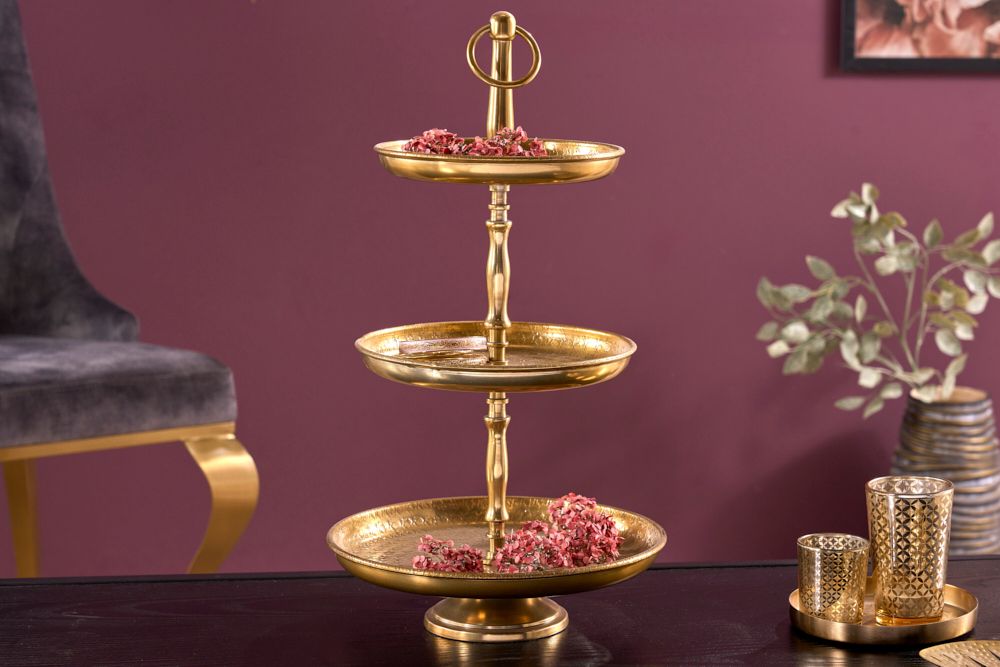 Etagere ORIENT 50cm gold mit drei Etagen im Hammerschlag Design
