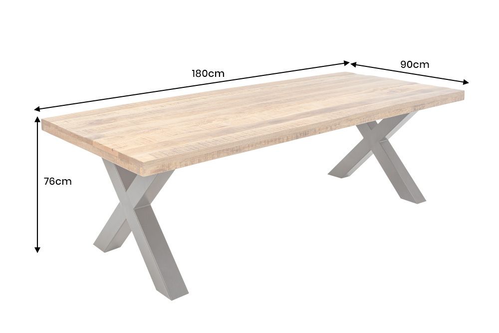 Massiver Esstisch IRON CRAFT 180cm natur Mangoholz schwarzes X-Gestell Metall
