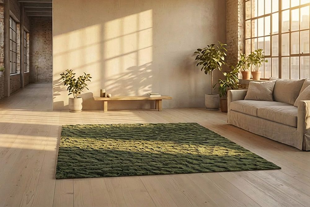 3D Hochflor Teppich DUNE 230x160cm dunkelgrün Hoch-Tief-Effekt