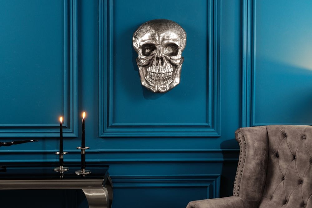 Exklusive Wandskulptur SKULL XXL 40cm silber Deko Totenkopf