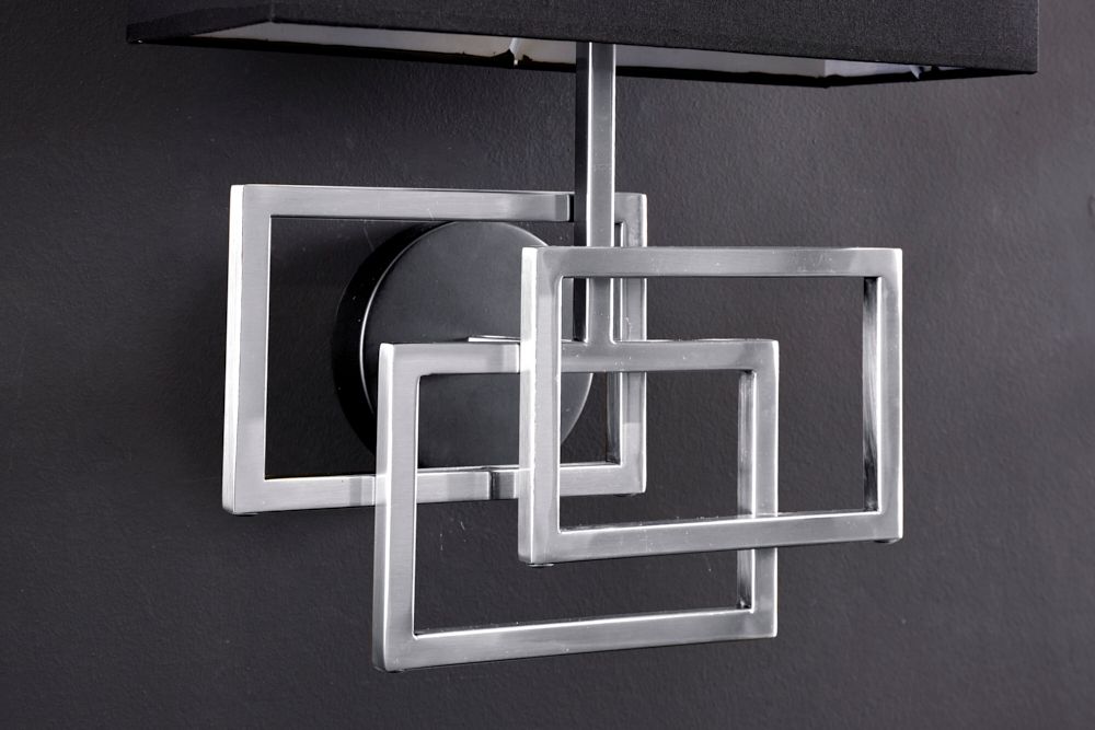 Moderne Wandleuchte ATLANTIS 44cm silber Stoffschirm schwarz Lampe