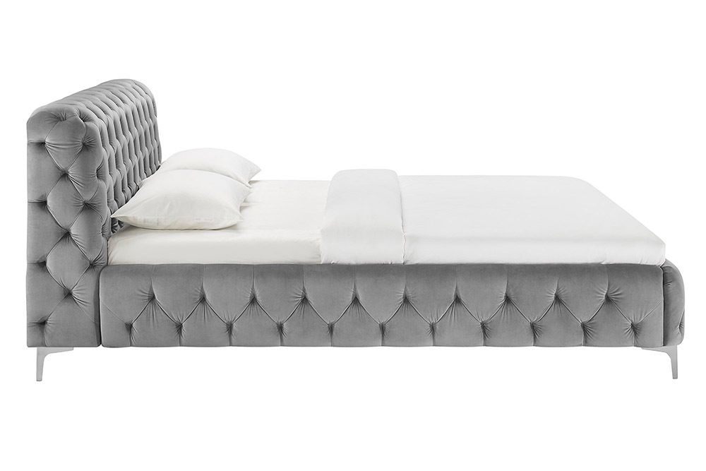 Doppelbett MODERN BAROCK 180x200cm grau Samt Chesterfield Design