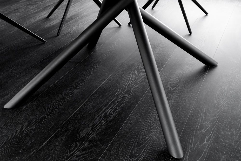 Ausziehbarer Esstisch MIKADO 120-160cm weiß Keramik oval schwarz Sterngestell