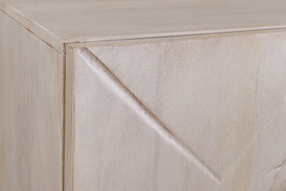 Massives Highboard LION 120cm creme Mangoholz schwarz Metall 3D Schnitzereien Kunstwerk