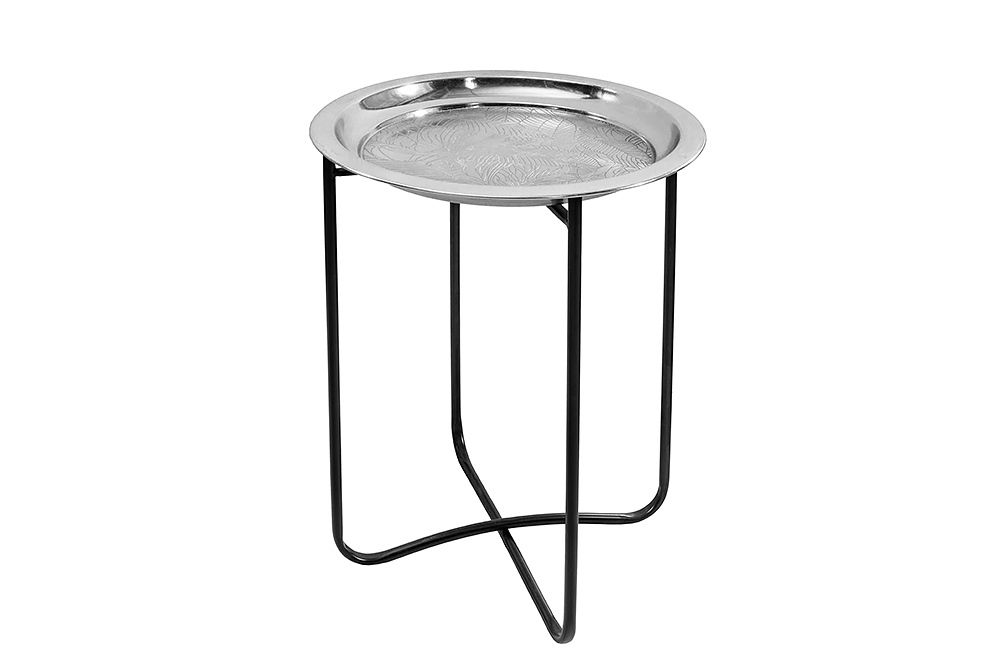 Orientalischer Beistelltisch CASABLANCA 50cm silber schwarz Tablett abnehmbar klappbar