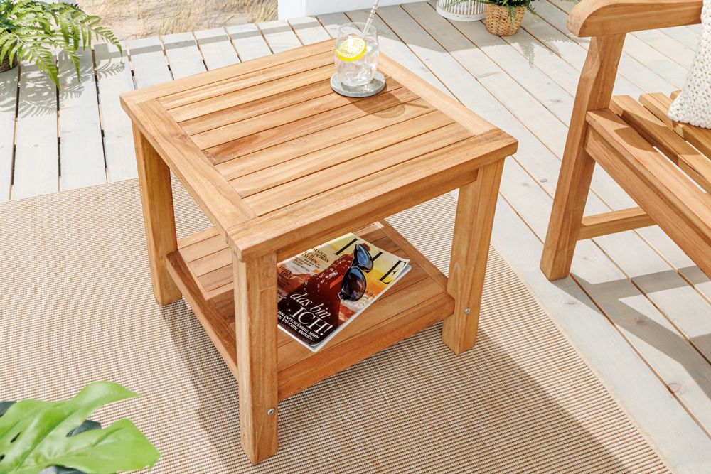 Massiver Beistelltisch EMPIRE TEAK 50cm natur Teakholz