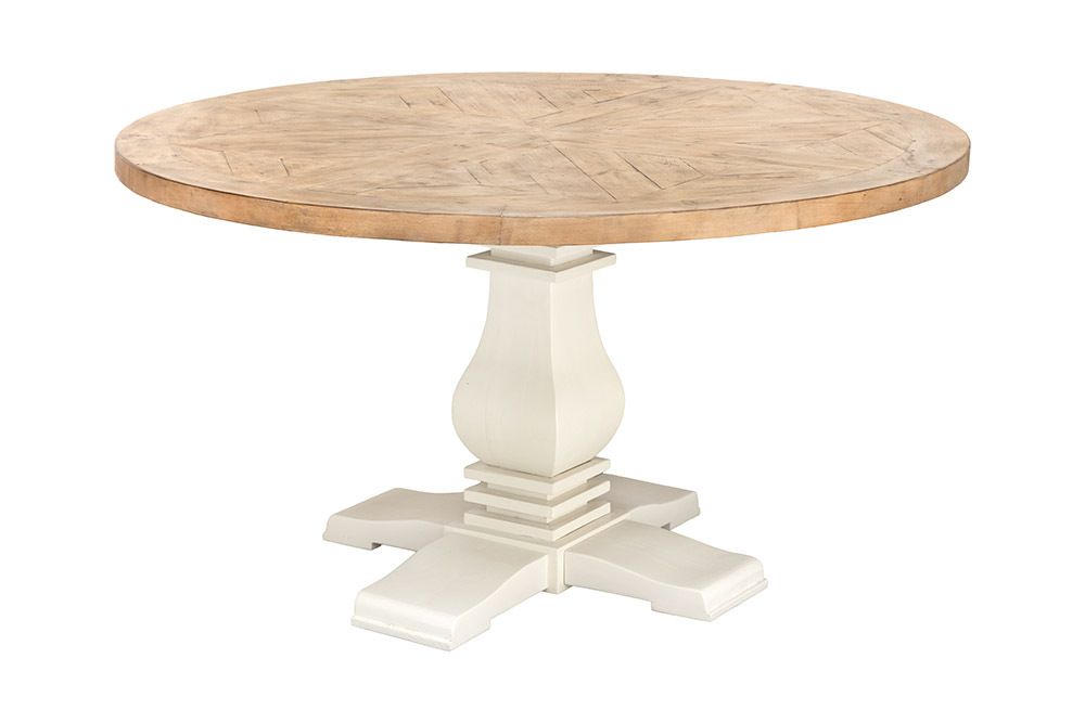 Runder Esstisch HAMPTONS 140cm hellbraun creme recycelte Pinie Massivholz