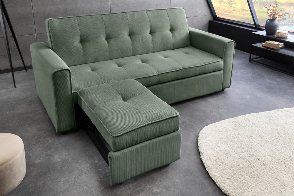Ausziehbares Schlafsofa SMART 180cm grün Cord 2-Sitzer Couch mit Nosagfederung