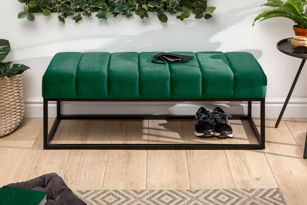 Elegante Sitzbank PETIT BEAUTÉ 110cm smaragdgrün Samt schwarzes Gestell
