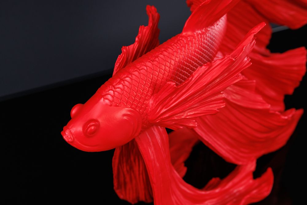 Design Deko Figur Kampffisch CROWNTAIL 35cm rot Betta Fisch Skulptur