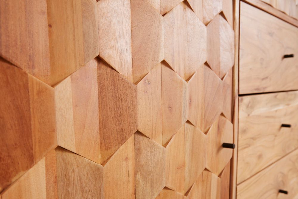 Massivholz Highboard MYSTIC LIVING 140cm Akazie natur 3D-Oberfläche