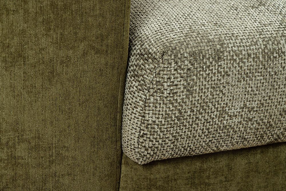 Ecksofa KENT 220cm grün Bicolor Chenille Federkern inkl. Hocker und Kissen