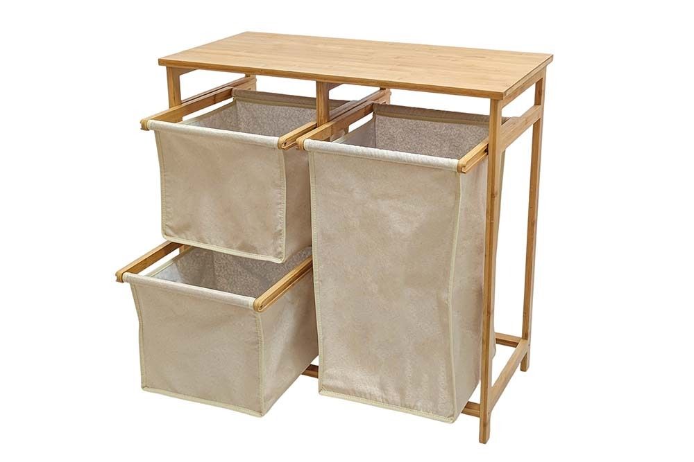 Massivholz Wäschekorb LAGOON SPA 70cm natur beige Bambus drei Wäschebeutel waschbar
