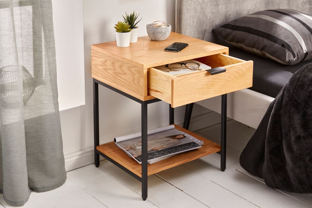 Industrial Nachttisch ELEMENTS 40cm Eiche Beistelltisch mit Schublade