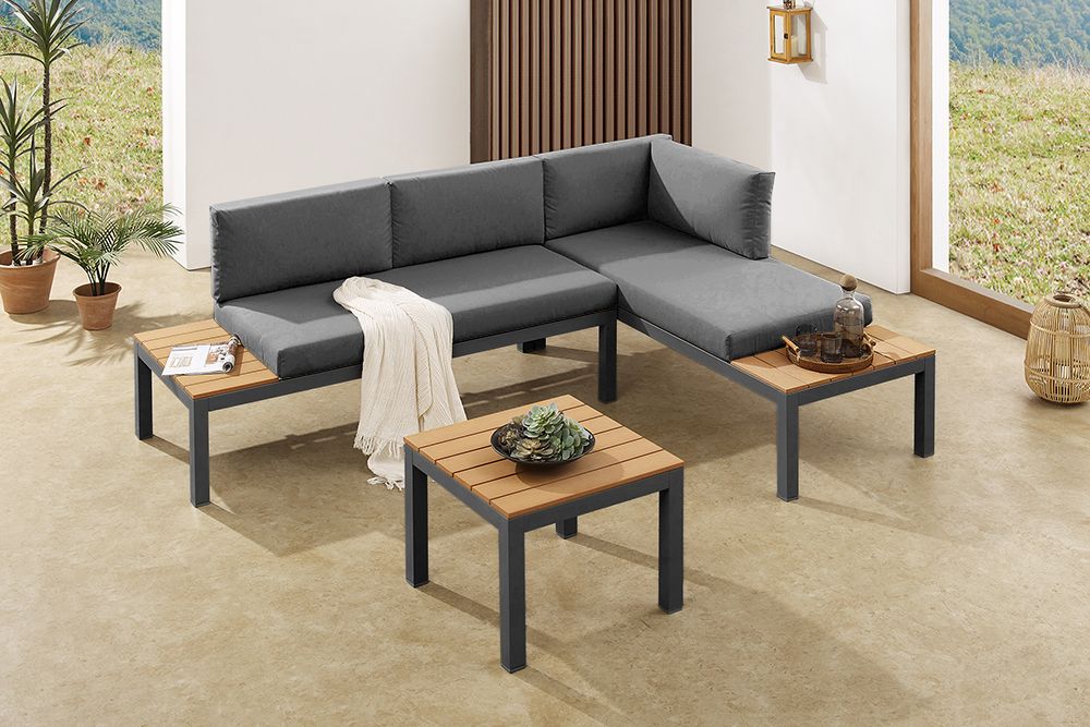 Modulare Garten Sitzgruppe ORLANDO LOUNGE 240cm anthrazit Aluminium wetterfest inkl. Kissen