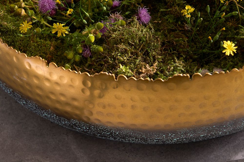 Handgearbeitete Deko Schale ORIENT 52cm gold mit Patina im Classic Hammerschlag Design