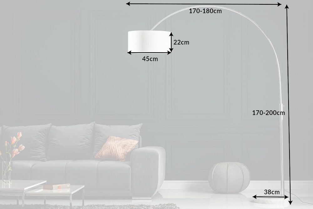 Ausziehbare Bogenlampe LOUNGE DEAL 170-200cm weiß Leinenschirm Stehlampe