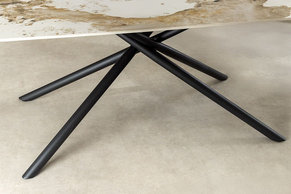 Design Esstisch OSAKA 160cm weiß schwarz Pandora Keramik Sterngestell Metall