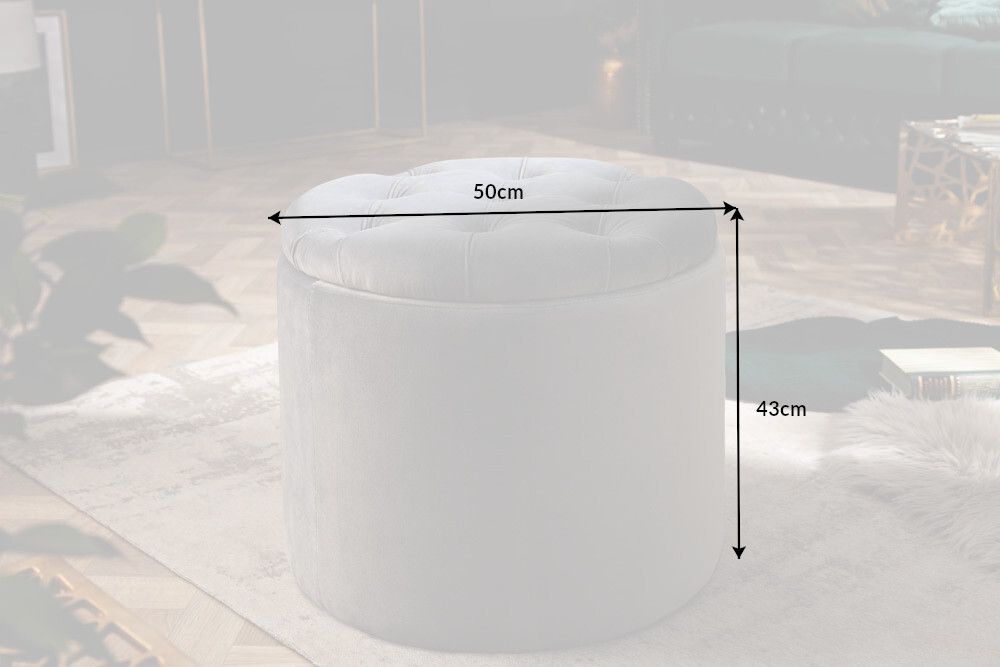 Eleganter Hocker MODERN BAROCK 50cm silbergrau Samt Aufbewahrungkorb