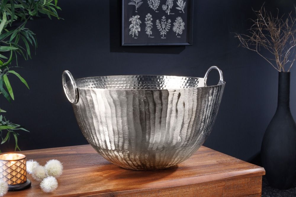 Handgearbeitete Deko Schale ORIENT 40cm silber Metall Hammerschlag Design