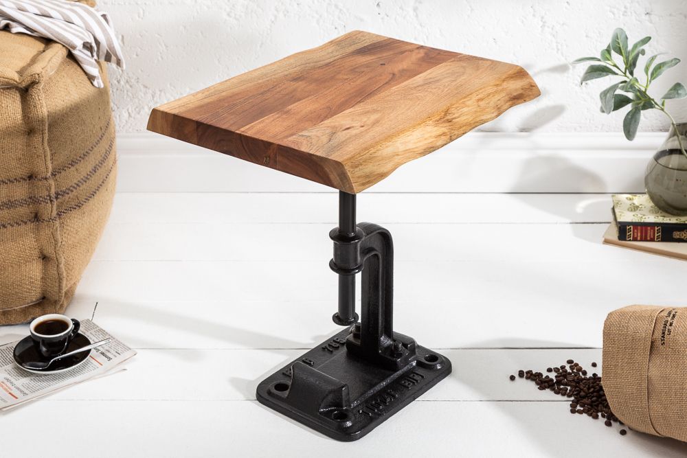Authentischer Beistelltisch FACTORY 50cm Akazie Massivholz Baumkante Industrial Design