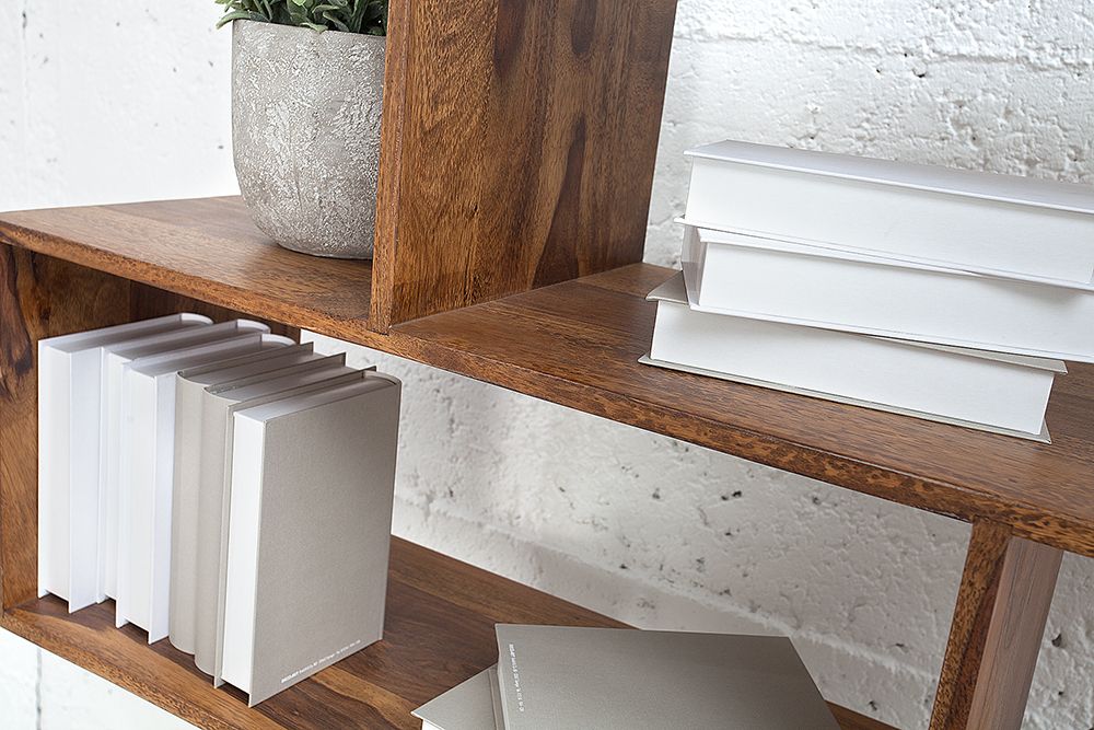 Massives Regal MAKASSAR XL 150cm braun Sheesham stone finish Bücherregal