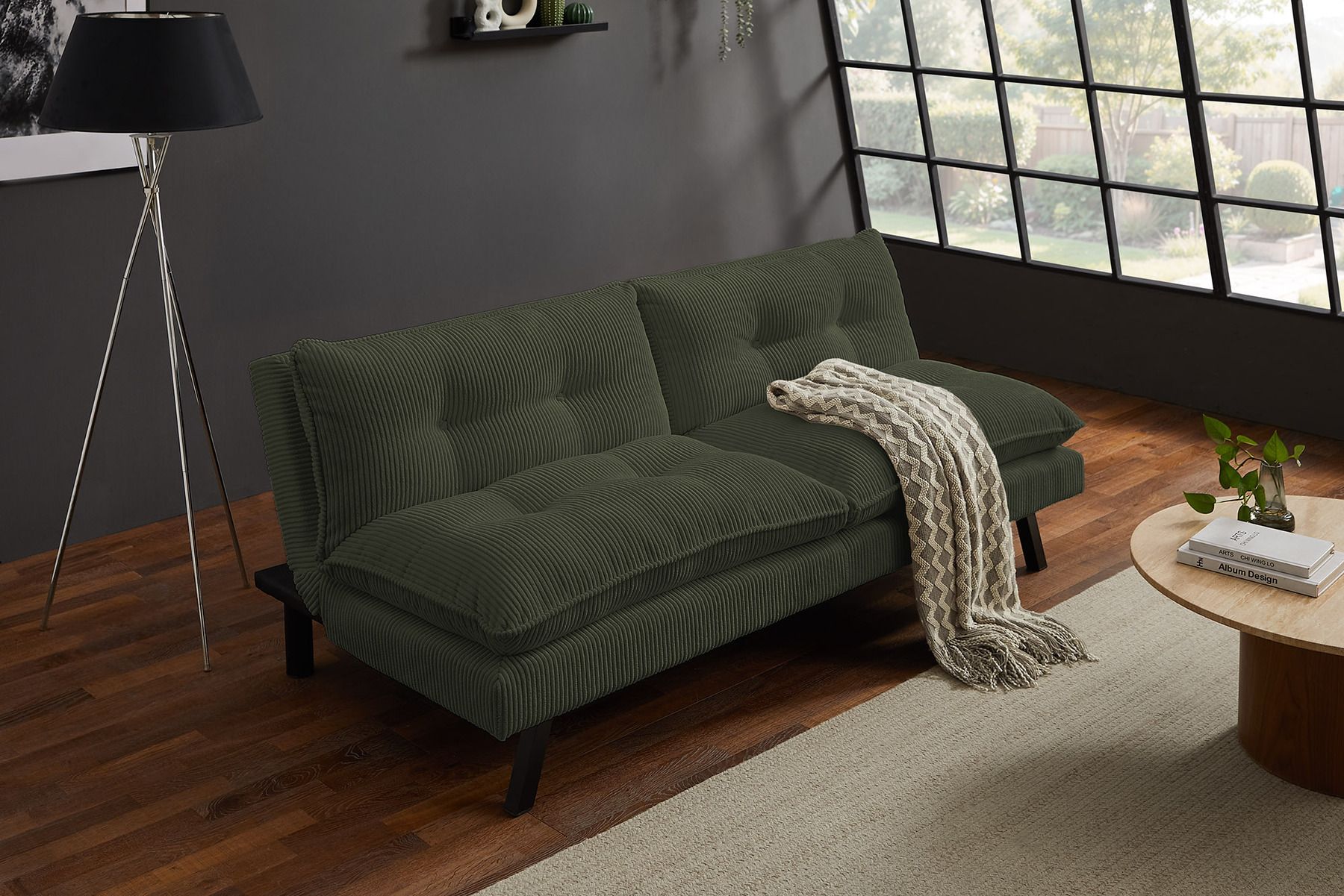 Modernes Schlafsofa COCOONING 190cm grün Cord 3-Sitzer Couch