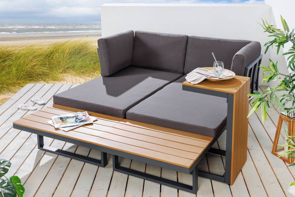 Wetterfestes Gartenmöbel Set IBIZA MODULAR LOUNGE 250cm champagner greige Aluminium