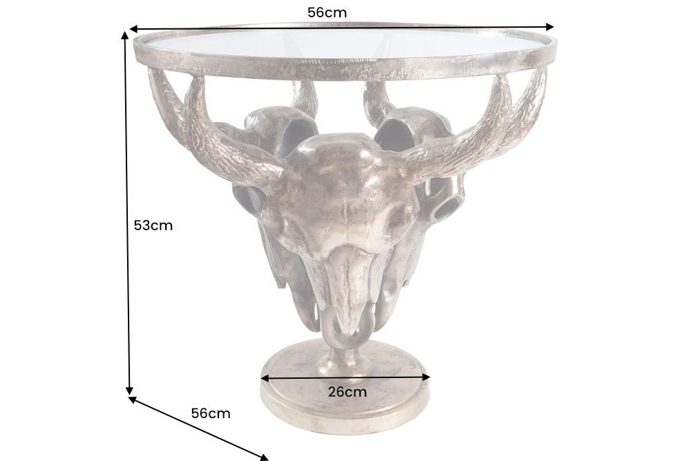 Extravaganter Couchtisch MATADOR 56cm bronze Stierkopf mit Glasplatte