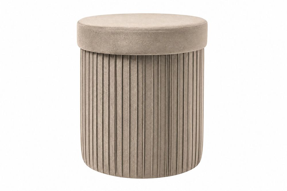 Runder Hocker ÉLAN 40cm champagner greige Samt faltbar mit Stauraum