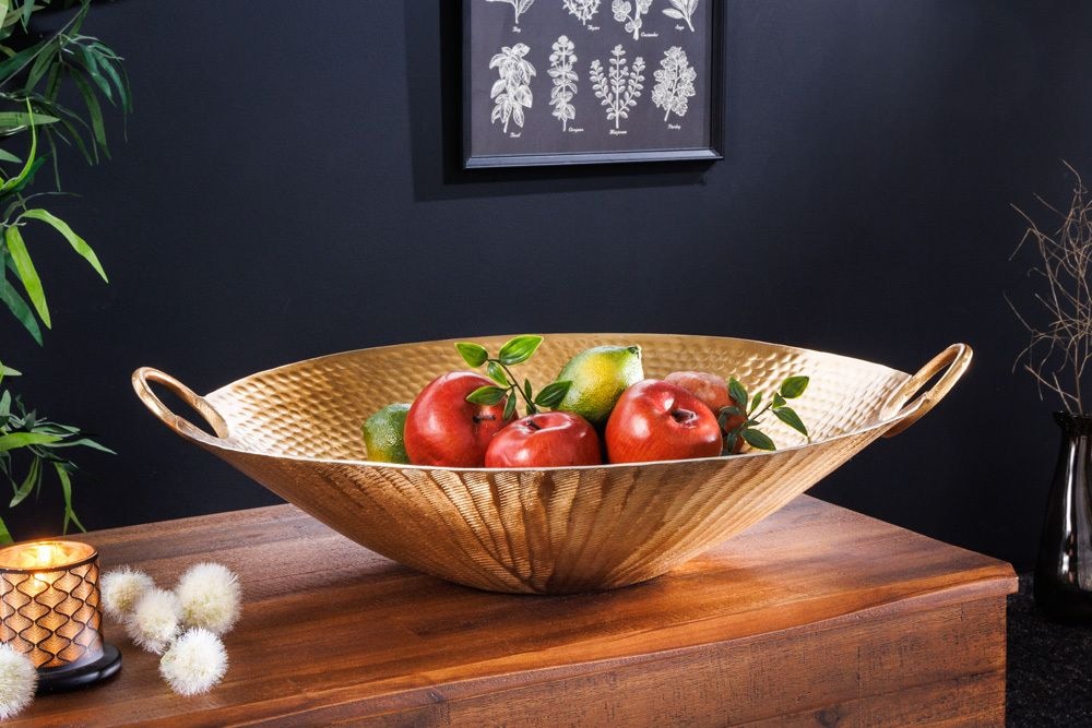 Handgearbeitete Deko Schale ORIENT 55cm gold Metall Hammerschlag Design