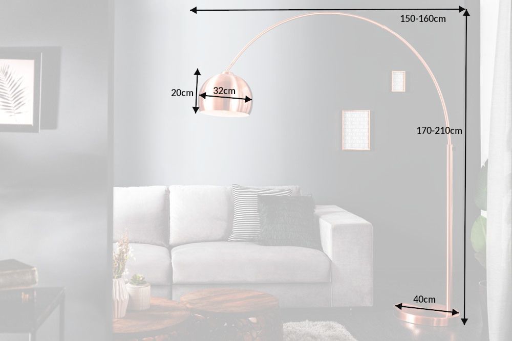 Ausziehbare Bogenlampe LOUNGE DEAL 170-210cm kupfer Stehlampe