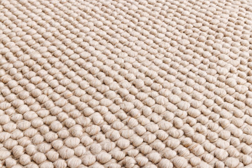 Design Teppich WOOL 150cm beige rund Wolle Handarbeit