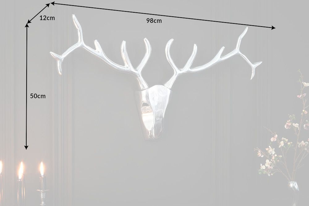 Moderne Wanddekoration VEADO 100cm silber Hirschgeweih