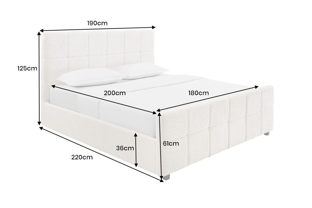 Modernes Boxbett PRESTIGE 180x200cm creme Bouclé mit Stauraum und Lattenrost